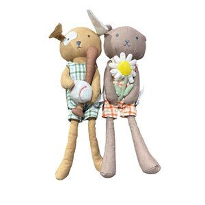 Hearth & Hand With Magnolia Plush Dog & Bear Set Gingham Outfits Soft Cotton For